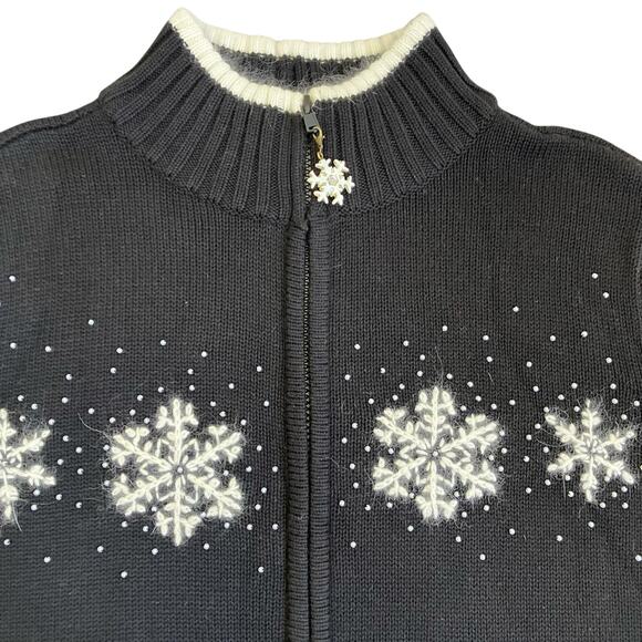 Quacker Factory Sz 1X Holiday Cardigan w Embroidered & Beaded Snowflakes Flaws - Picture 4 of 16